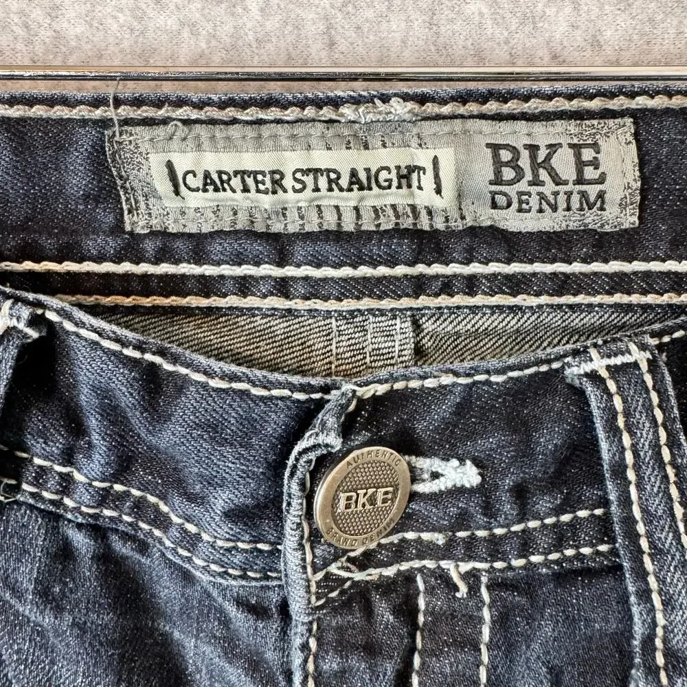 BKE Carter Jeans Mens 32 Straight Leg Y2K Ridged Denim Biker Thick Stitch Rodeo - Picture 3 of 11
